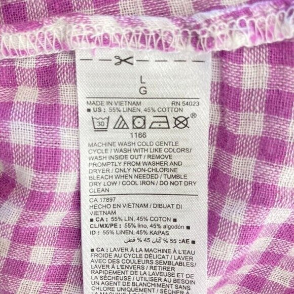 Old Navy Blouse Gingham Patterned Linen Blend Flutter Sleeve Coquette Cottage L - Picture 4 of 4